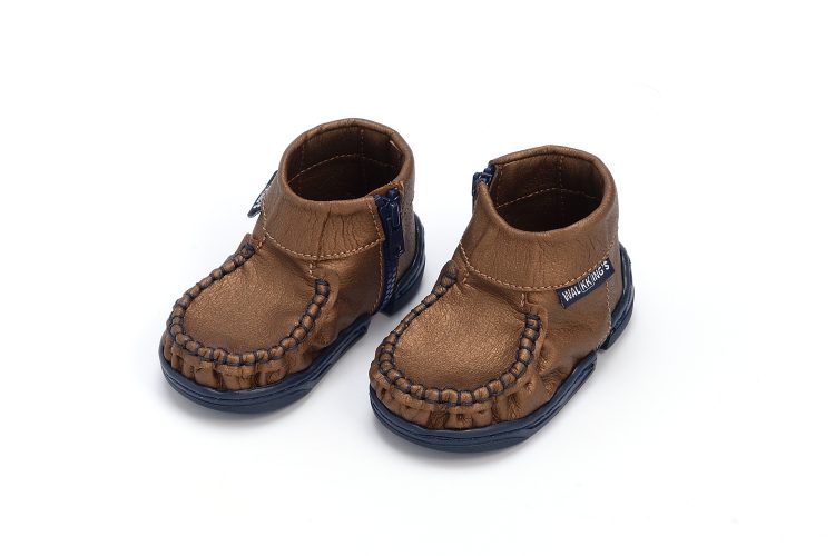 Walkkings-Zip-Around-Baby-Kids-Todder-First-Step-Shoes-Dark-Brown-Shiny-Side