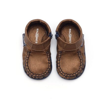 Walkkings-Zip-Around-Baby-Kids-Todder-First-Step-Shoes-Dark-Brown-Shiny-Top